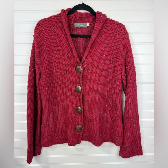 Willow women’s red colorful chunky knit button up sweater. Size M. - Picture 1 of 5